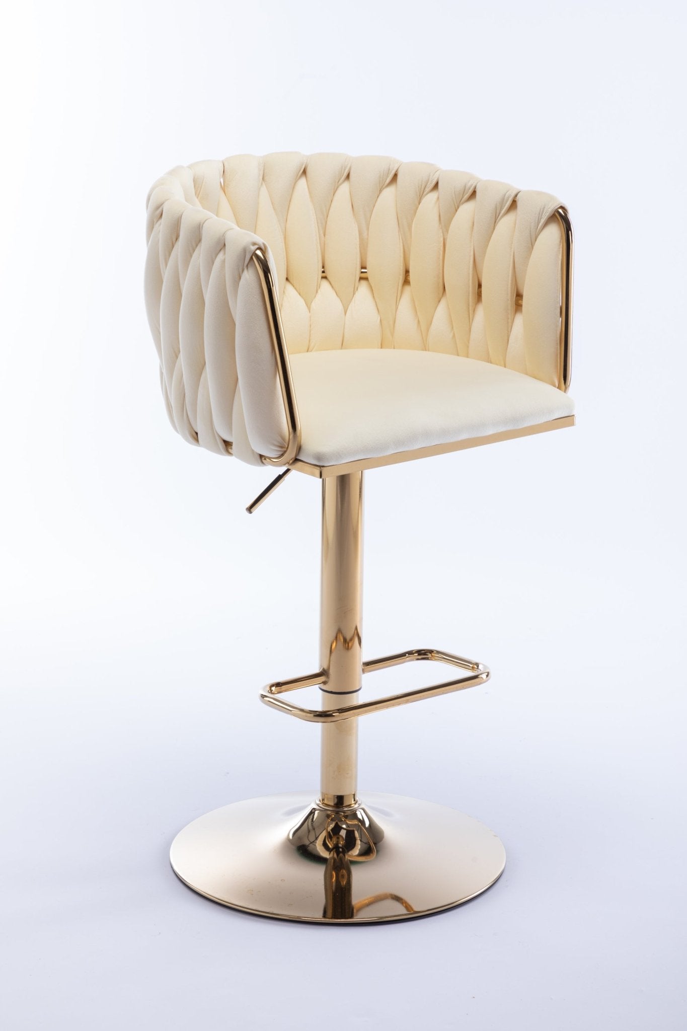 Set of 2 Bar Stools,with Chrome Footrest and Base Swivel Height Adjustable Mechanical Lifting Velvet + Golden Leg Simple Bar Stoo,Ivory - 1st Choice Furniture Direct