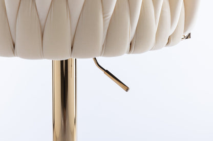 Set of 2 Bar Stools,with Chrome Footrest and Base Swivel Height Adjustable Mechanical Lifting Velvet + Golden Leg Simple Bar Stoo,Ivory - 1st Choice Furniture Direct