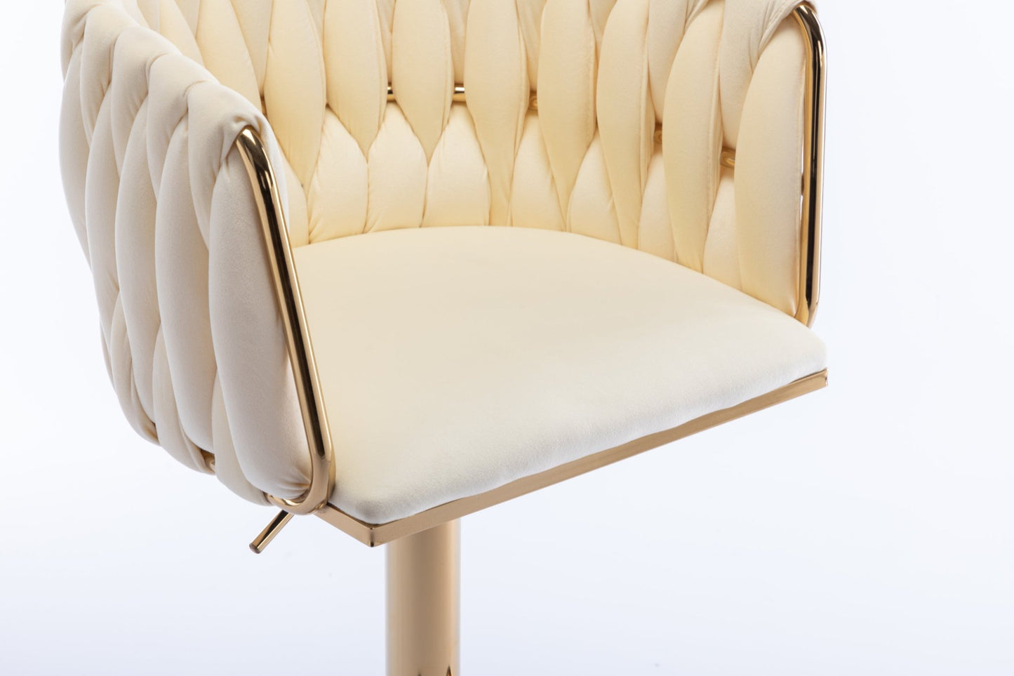 Set of 2 Bar Stools,with Chrome Footrest and Base Swivel Height Adjustable Mechanical Lifting Velvet + Golden Leg Simple Bar Stoo,Ivory - 1st Choice Furniture Direct