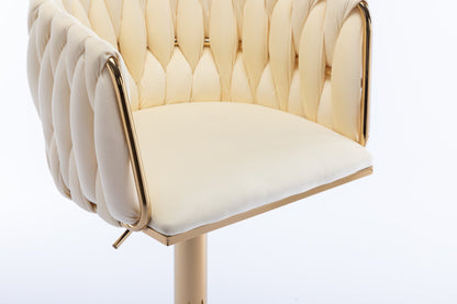 Set of 2 Bar Stools,with Chrome Footrest and Base Swivel Height Adjustable Mechanical Lifting Velvet + Golden Leg Simple Bar Stoo,Ivory - 1st Choice Furniture Direct