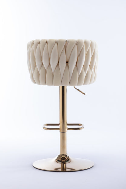 Set of 2 Bar Stools,with Chrome Footrest and Base Swivel Height Adjustable Mechanical Lifting Velvet + Golden Leg Simple Bar Stoo,Ivory - 1st Choice Furniture Direct