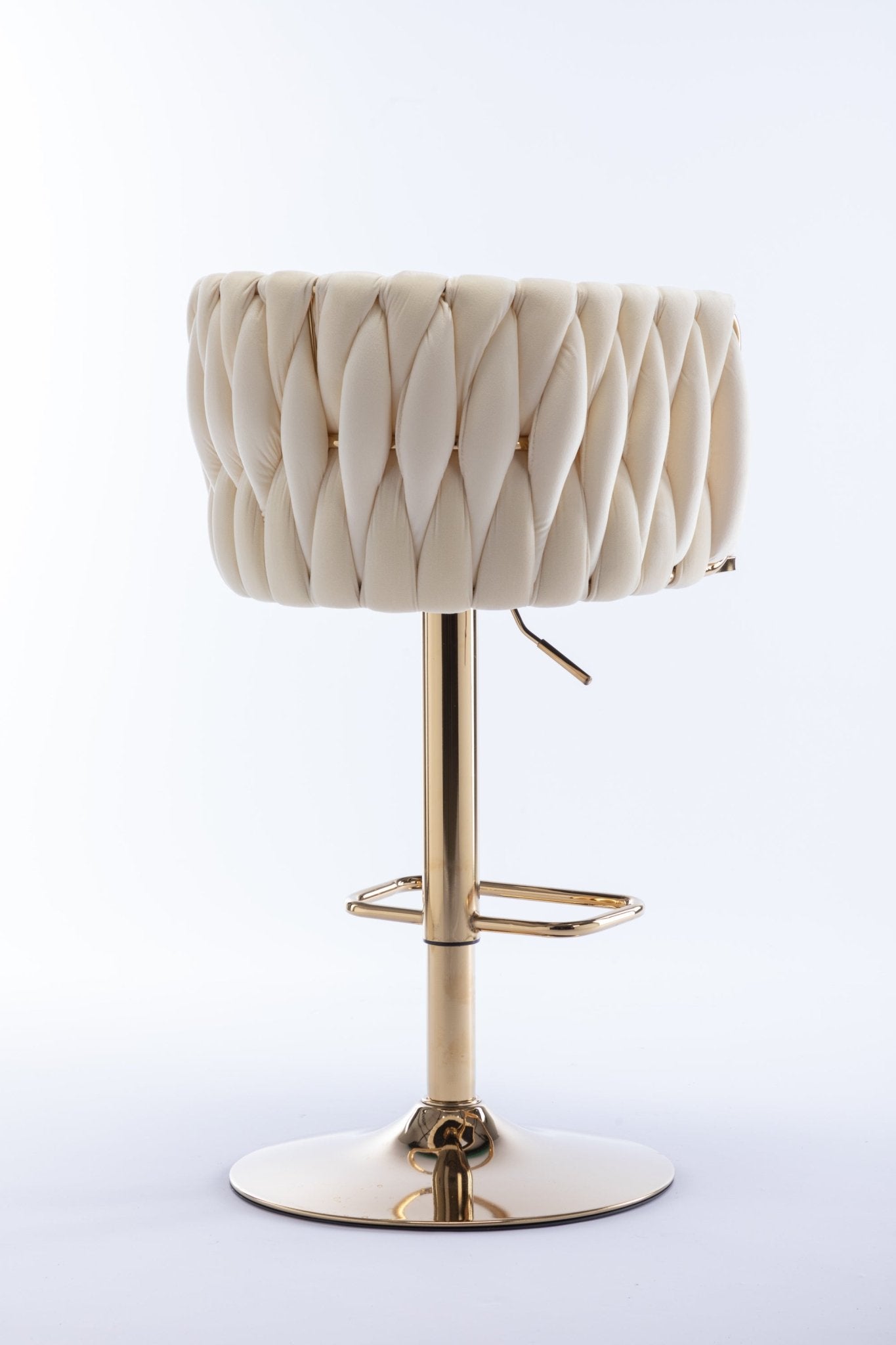 Set of 2 Bar Stools,with Chrome Footrest and Base Swivel Height Adjustable Mechanical Lifting Velvet + Golden Leg Simple Bar Stoo,Ivory - 1st Choice Furniture Direct