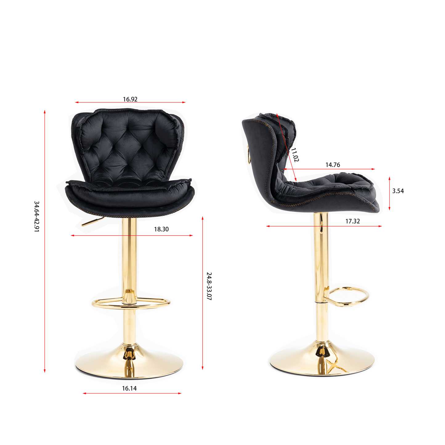 Set of 2 Bar Stools,with Chrome Footrest and Base Swivel Height Adjustable Mechanical Lifting Velvet + Golden Leg Simple Bar Stool - black - 1st Choice Furniture Direct