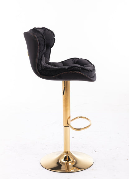 Set of 2 Bar Stools,with Chrome Footrest and Base Swivel Height Adjustable Mechanical Lifting Velvet + Golden Leg Simple Bar Stool - black - 1st Choice Furniture Direct