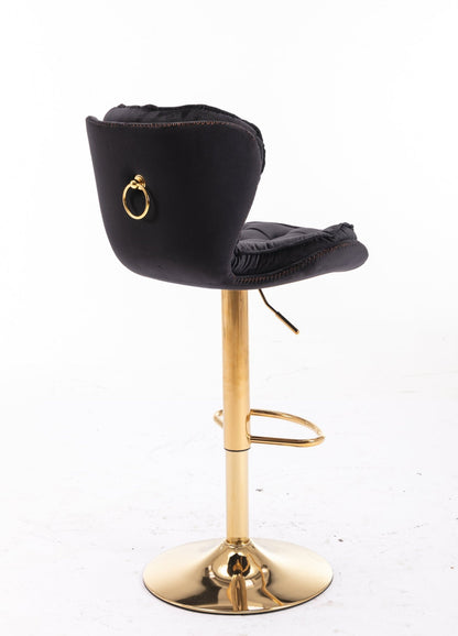 Set of 2 Bar Stools,with Chrome Footrest and Base Swivel Height Adjustable Mechanical Lifting Velvet + Golden Leg Simple Bar Stool - black - 1st Choice Furniture Direct