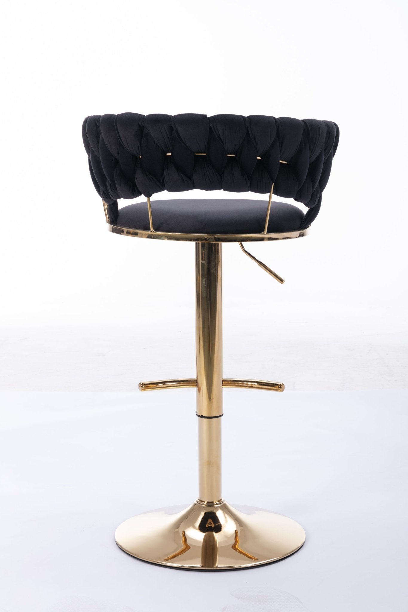 Set of 2 Bar Stools,with Chrome Footrest and Base Swivel Height Adjustable Mechanical Lifting Velvet + Golden Leg Simple Bar Stool - Black - 1st Choice Furniture Direct