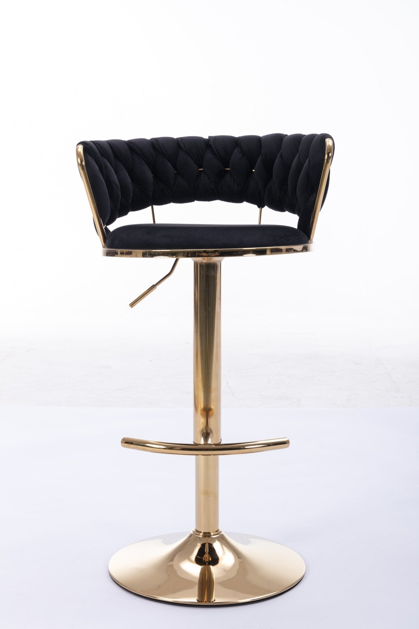 Set of 2 Bar Stools,with Chrome Footrest and Base Swivel Height Adjustable Mechanical Lifting Velvet + Golden Leg Simple Bar Stool - Black - 1st Choice Furniture Direct