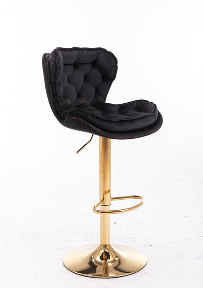 Set of 2 Bar Stools,with Chrome Footrest and Base Swivel Height Adjustable Mechanical Lifting Velvet + Golden Leg Simple Bar Stool - black - 1st Choice Furniture Direct