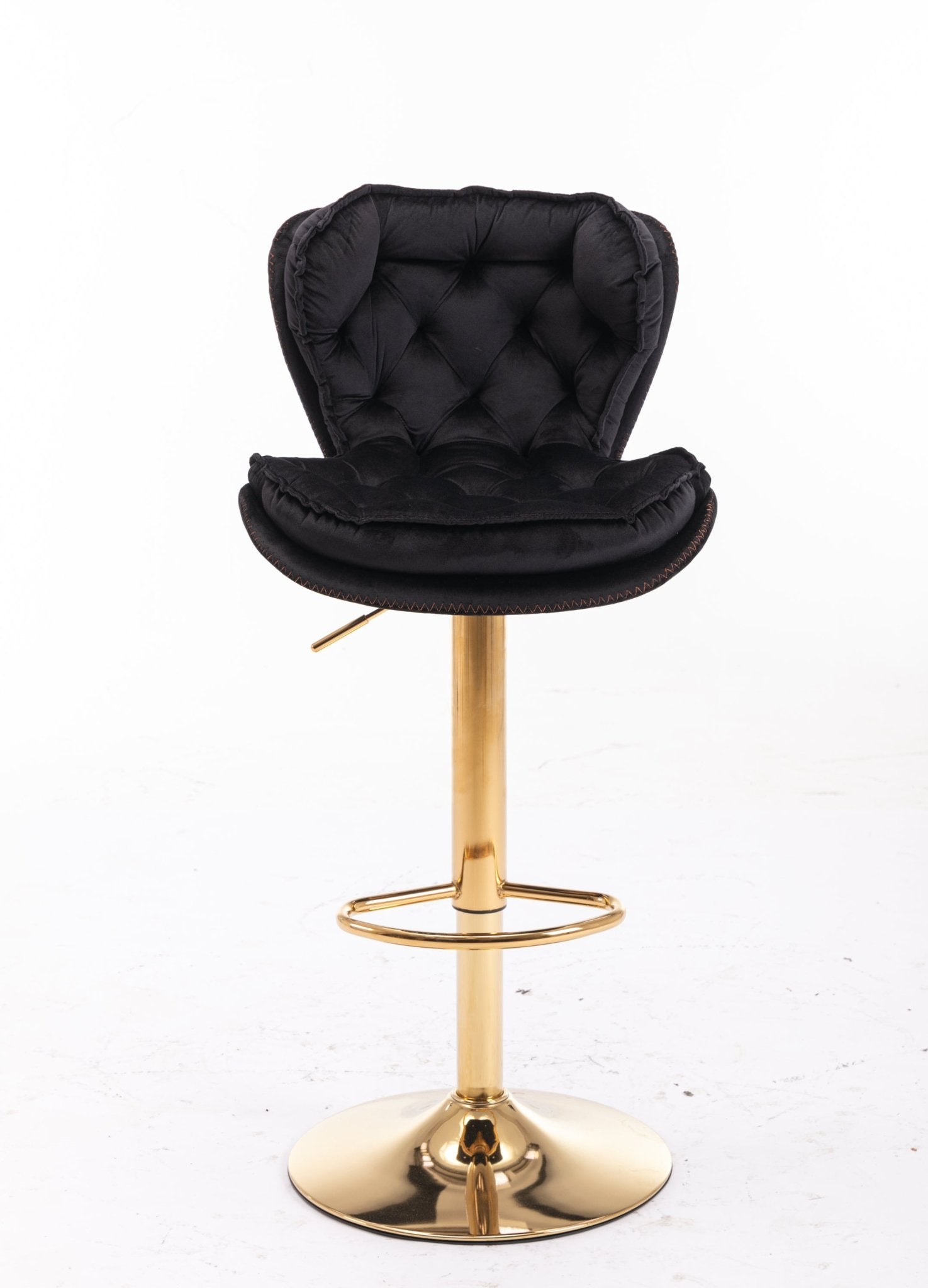 Set of 2 Bar Stools,with Chrome Footrest and Base Swivel Height Adjustable Mechanical Lifting Velvet + Golden Leg Simple Bar Stool - black - 1st Choice Furniture Direct