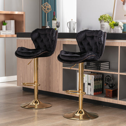 Set of 2 Bar Stools,with Chrome Footrest and Base Swivel Height Adjustable Mechanical Lifting Velvet + Golden Leg Simple Bar Stool - black - 1st Choice Furniture Direct