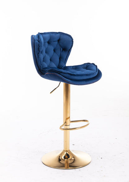 Set of 2 Bar Stools,with Chrome Footrest and Base Swivel Height Adjustable Mechanical Lifting Velvet + Golden Leg Simple Bar Stool - blue - 1st Choice Furniture Direct