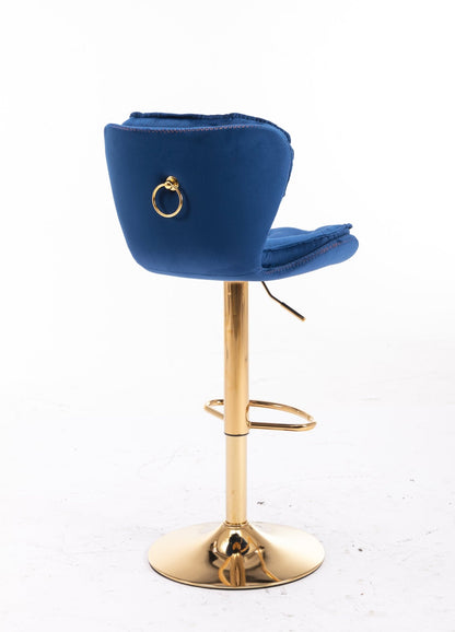 Set of 2 Bar Stools,with Chrome Footrest and Base Swivel Height Adjustable Mechanical Lifting Velvet + Golden Leg Simple Bar Stool - blue - 1st Choice Furniture Direct