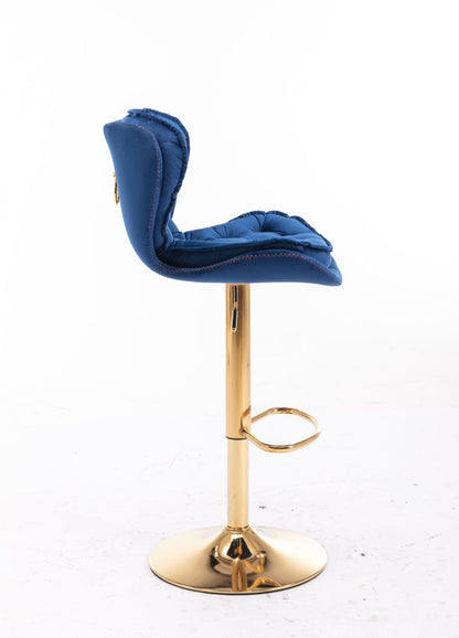 Set of 2 Bar Stools,with Chrome Footrest and Base Swivel Height Adjustable Mechanical Lifting Velvet + Golden Leg Simple Bar Stool - blue - 1st Choice Furniture Direct