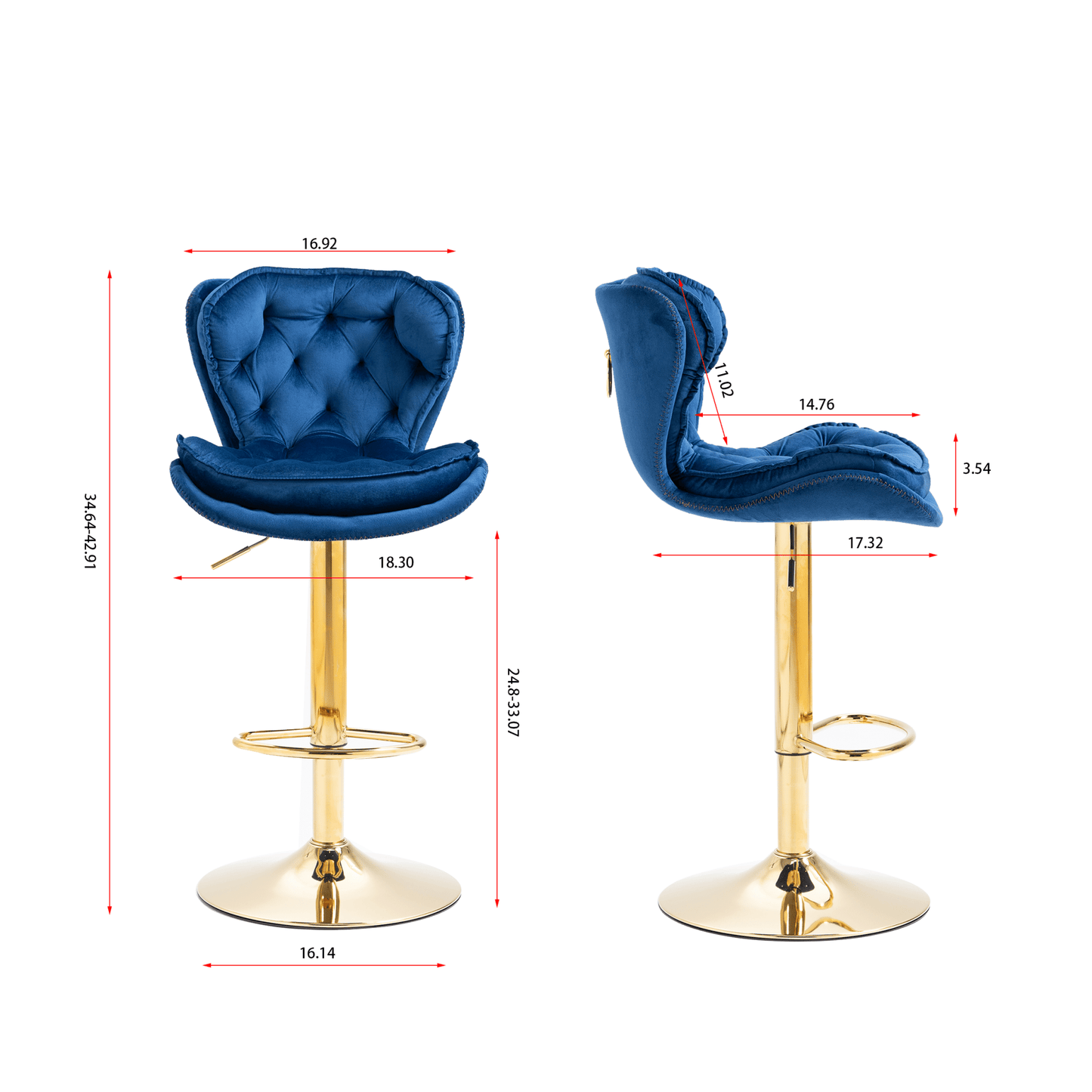 Set of 2 Bar Stools,with Chrome Footrest and Base Swivel Height Adjustable Mechanical Lifting Velvet + Golden Leg Simple Bar Stool - blue - 1st Choice Furniture Direct