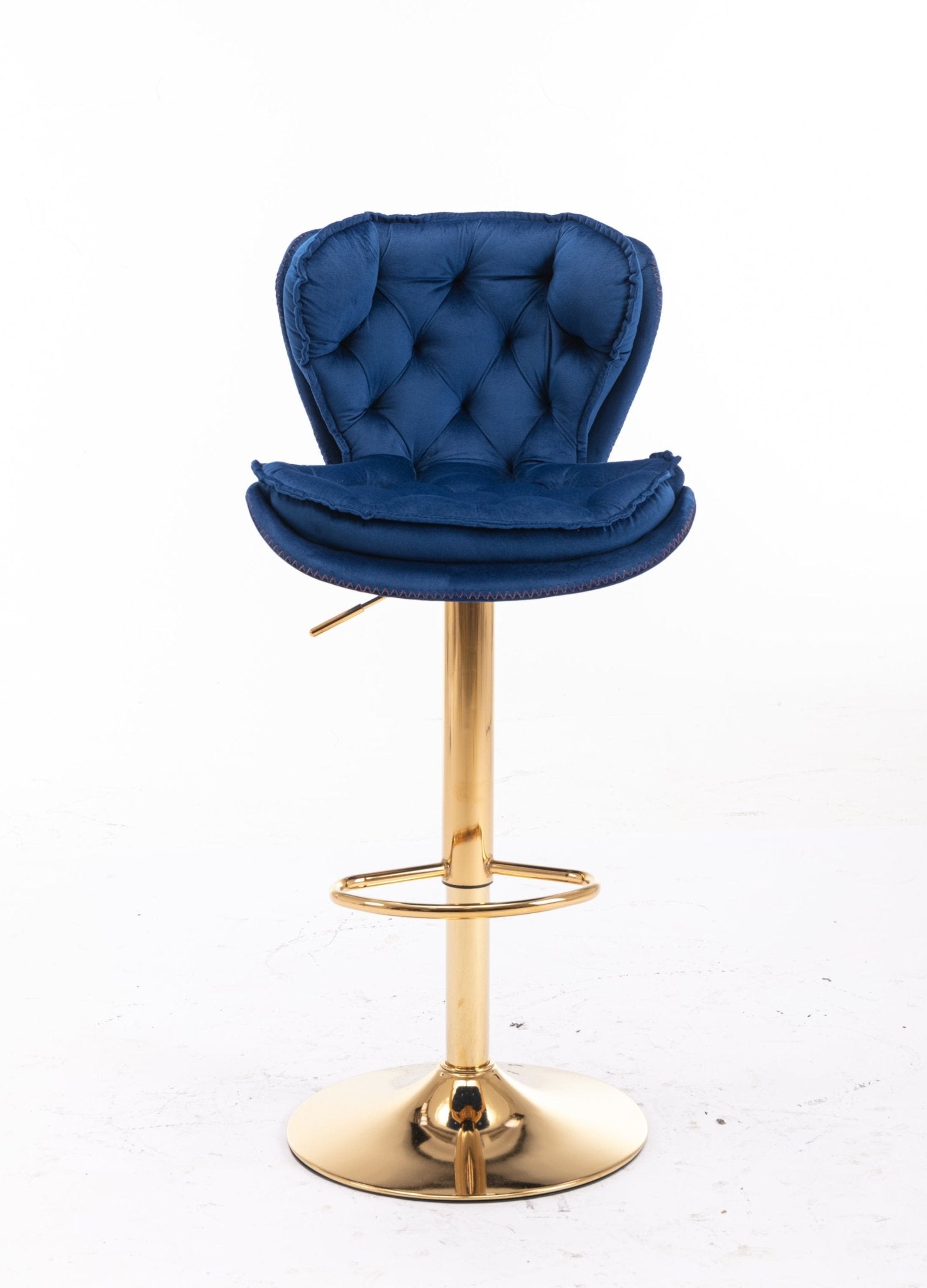 Set of 2 Bar Stools,with Chrome Footrest and Base Swivel Height Adjustable Mechanical Lifting Velvet + Golden Leg Simple Bar Stool - blue - 1st Choice Furniture Direct