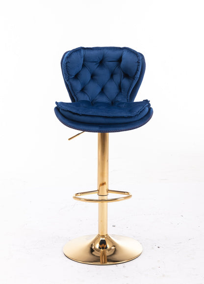 Set of 2 Bar Stools,with Chrome Footrest and Base Swivel Height Adjustable Mechanical Lifting Velvet + Golden Leg Simple Bar Stool - blue - 1st Choice Furniture Direct