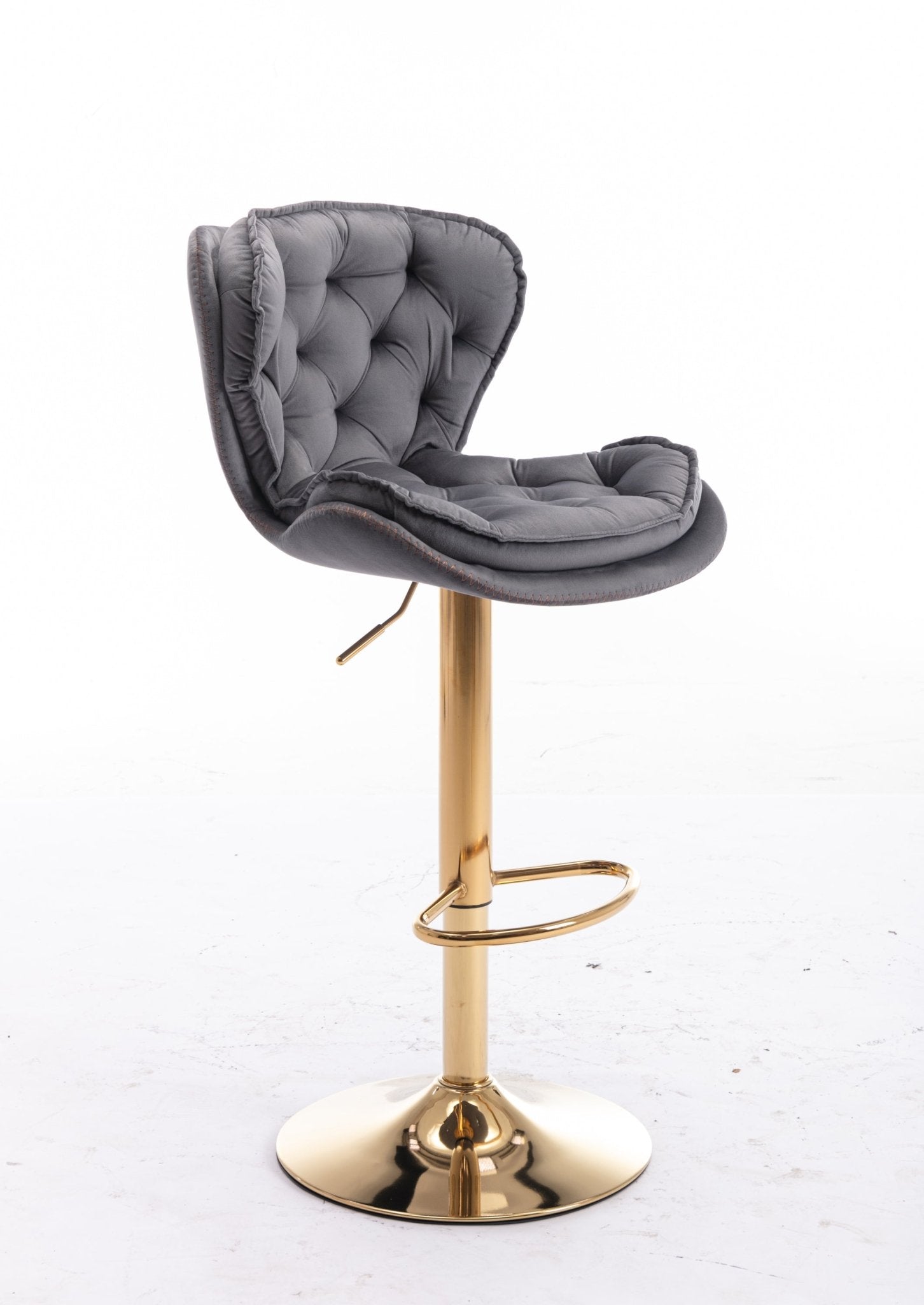 Set of 2 Bar Stools,with Chrome Footrest and Base Swivel Height Adjustable Mechanical Lifting Velvet + Golden Leg Simple Bar Stool - gray - 1st Choice Furniture Direct