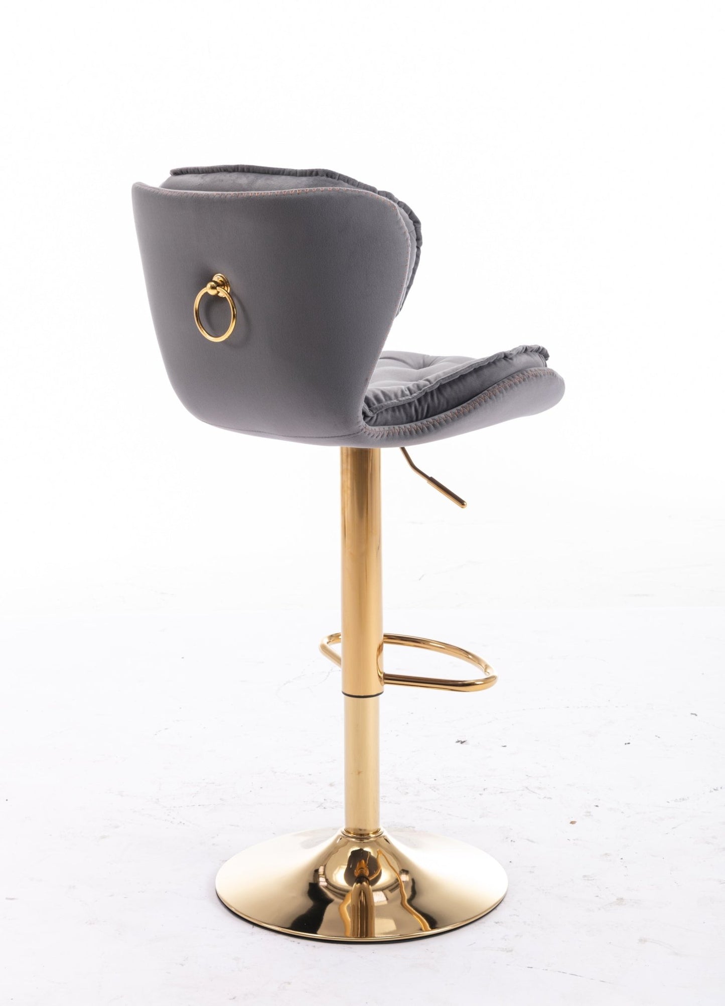Set of 2 Bar Stools,with Chrome Footrest and Base Swivel Height Adjustable Mechanical Lifting Velvet + Golden Leg Simple Bar Stool - gray - 1st Choice Furniture Direct