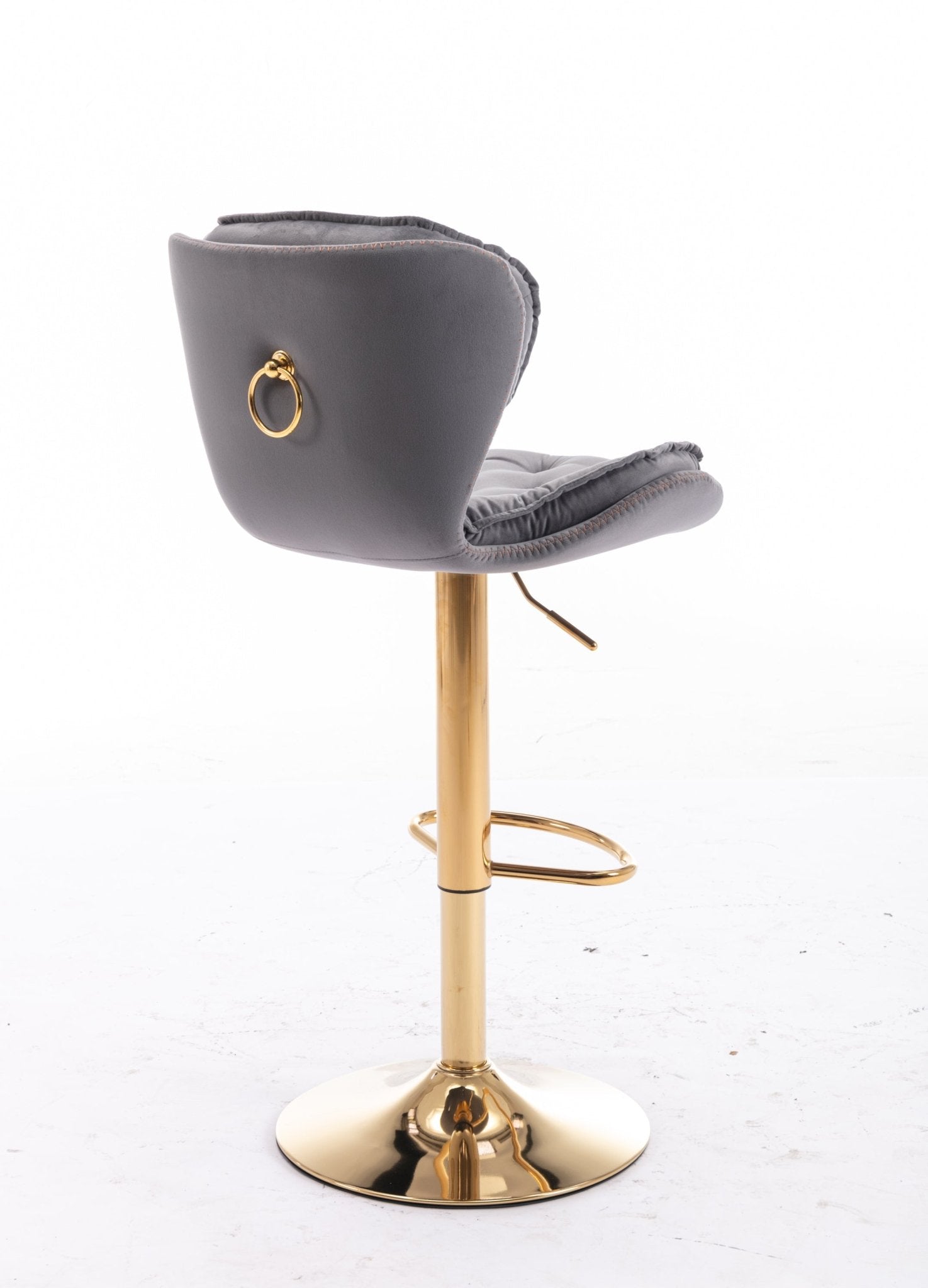 Set of 2 Bar Stools,with Chrome Footrest and Base Swivel Height Adjustable Mechanical Lifting Velvet + Golden Leg Simple Bar Stool - gray - 1st Choice Furniture Direct