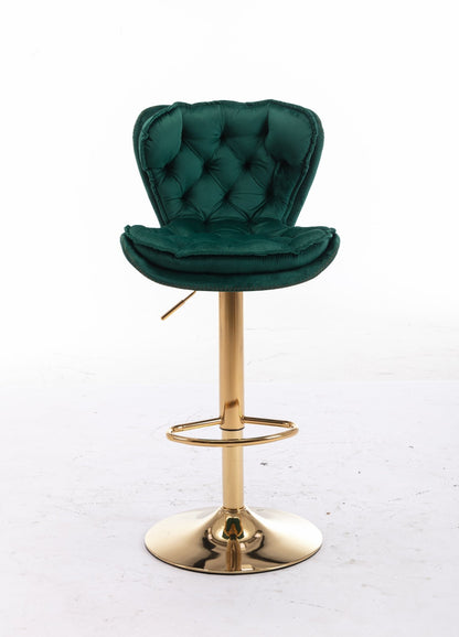 Set of 2 Bar Stools,with Chrome Footrest and Base Swivel Height Adjustable Mechanical Lifting Velvet + Golden Leg Simple Bar Stool - Green - 1st Choice Furniture Direct
