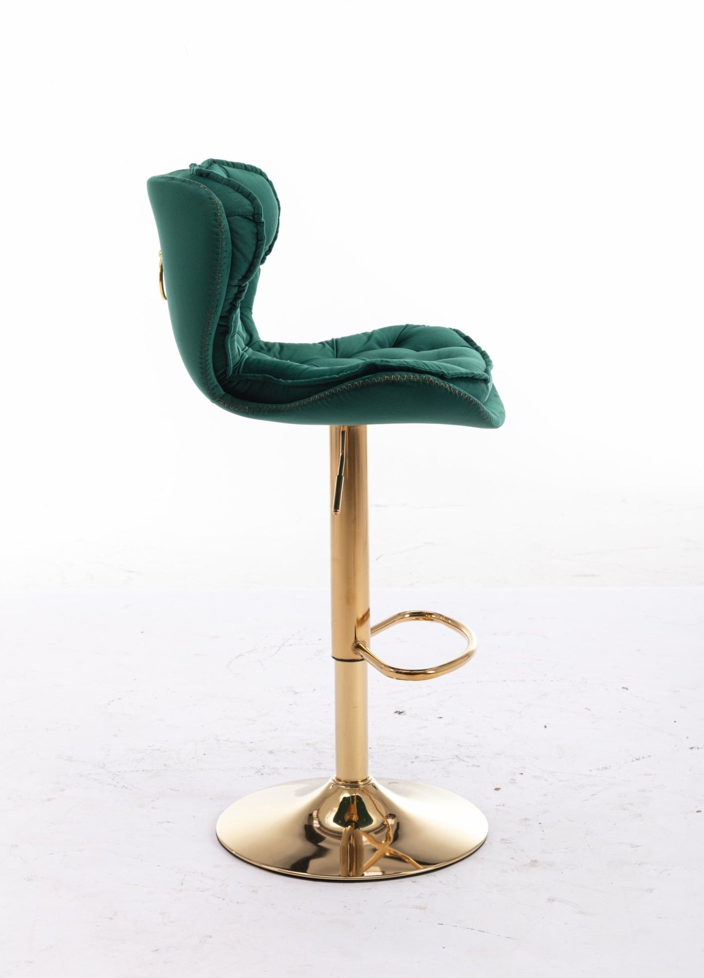 Set of 2 Bar Stools,with Chrome Footrest and Base Swivel Height Adjustable Mechanical Lifting Velvet + Golden Leg Simple Bar Stool - Green - 1st Choice Furniture Direct