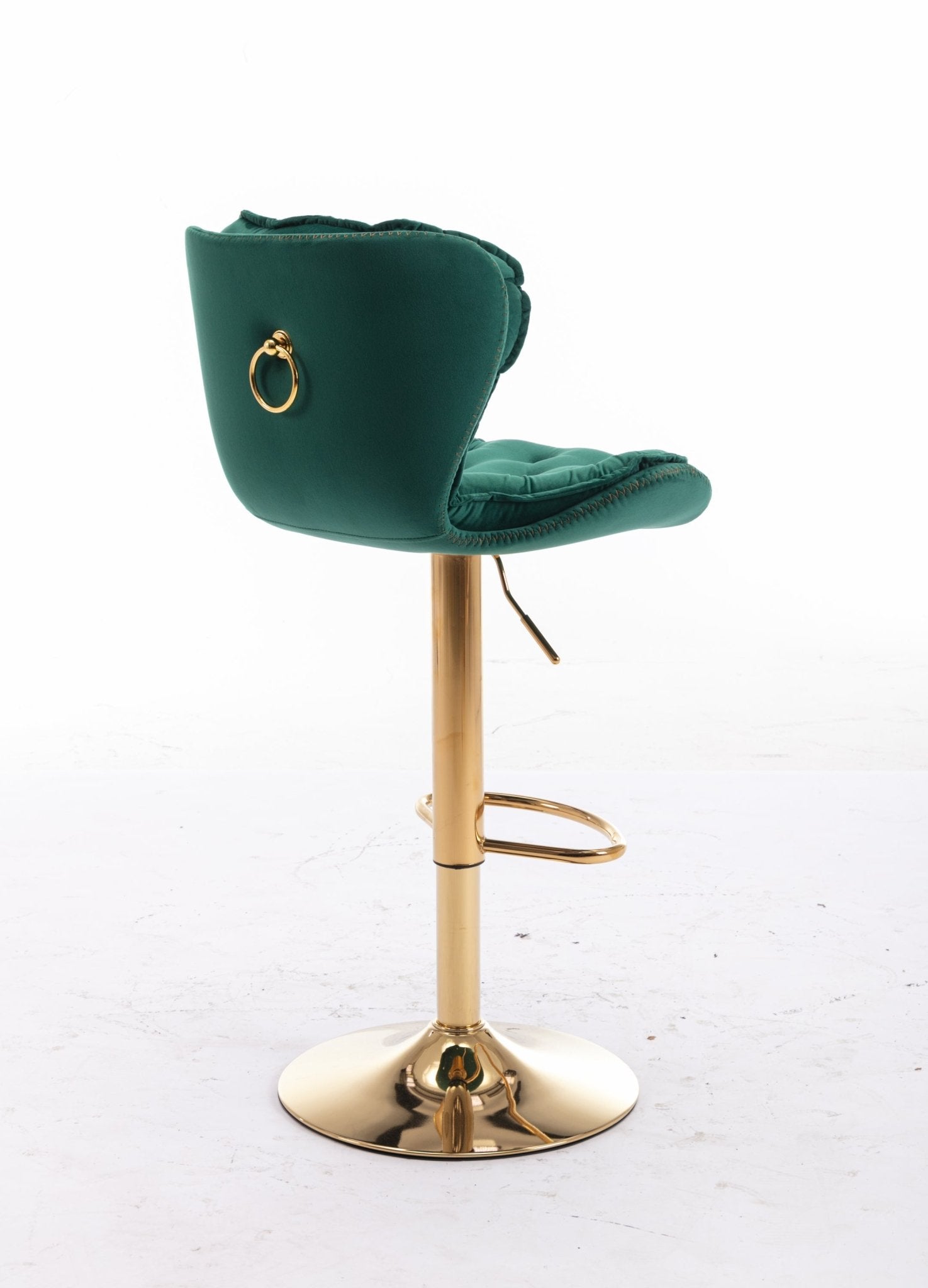 Set of 2 Bar Stools,with Chrome Footrest and Base Swivel Height Adjustable Mechanical Lifting Velvet + Golden Leg Simple Bar Stool - Green - 1st Choice Furniture Direct