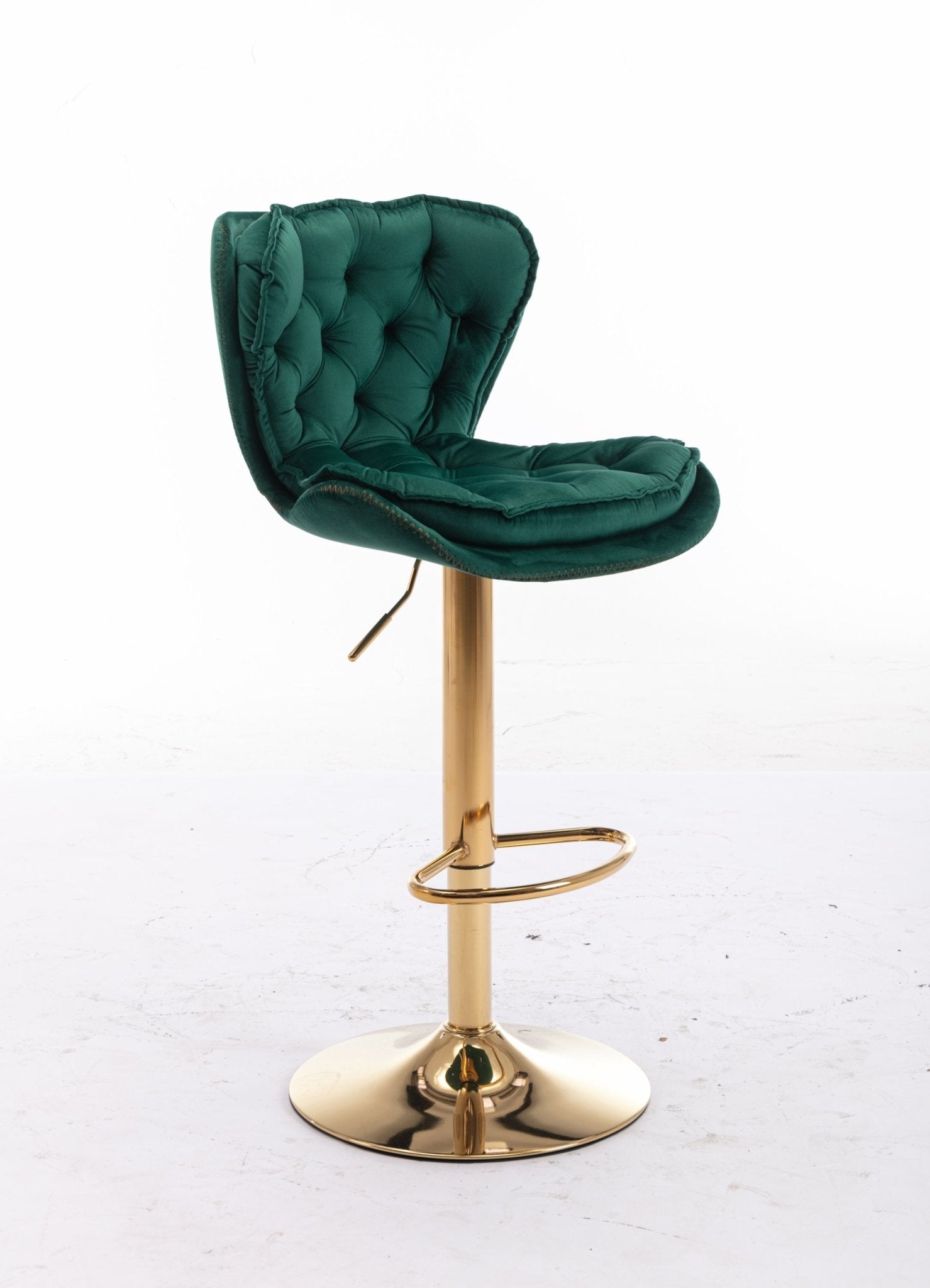 Set of 2 Bar Stools,with Chrome Footrest and Base Swivel Height Adjustable Mechanical Lifting Velvet + Golden Leg Simple Bar Stool - Green - 1st Choice Furniture Direct