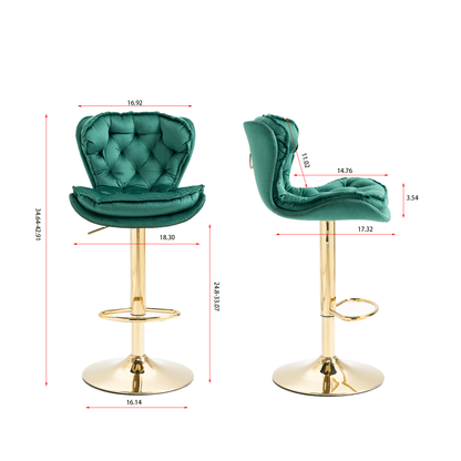 Set of 2 Bar Stools,with Chrome Footrest and Base Swivel Height Adjustable Mechanical Lifting Velvet + Golden Leg Simple Bar Stool - Green - 1st Choice Furniture Direct
