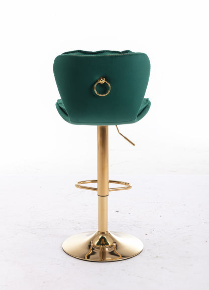 Set of 2 Bar Stools,with Chrome Footrest and Base Swivel Height Adjustable Mechanical Lifting Velvet + Golden Leg Simple Bar Stool - Green - 1st Choice Furniture Direct
