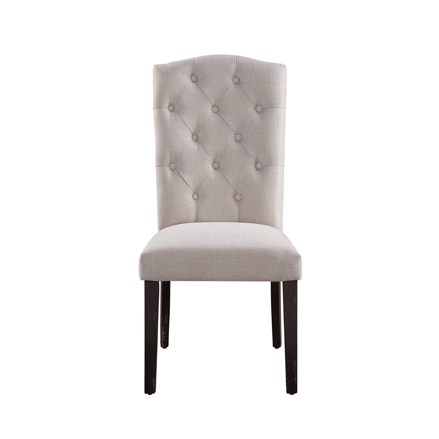 Set of 2 Beige Linen Dining Side Chairs with Espresso Legs - 1st Choice Furniture Direct