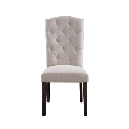 Set of 2 Beige Linen Dining Side Chairs with Espresso Legs - 1st Choice Furniture Direct