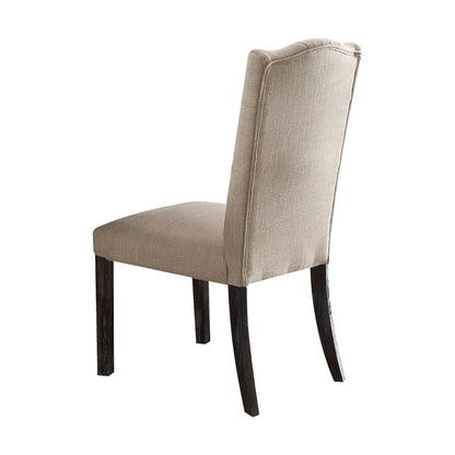 Set of 2 Beige Linen Dining Side Chairs with Espresso Legs - 1st Choice Furniture Direct