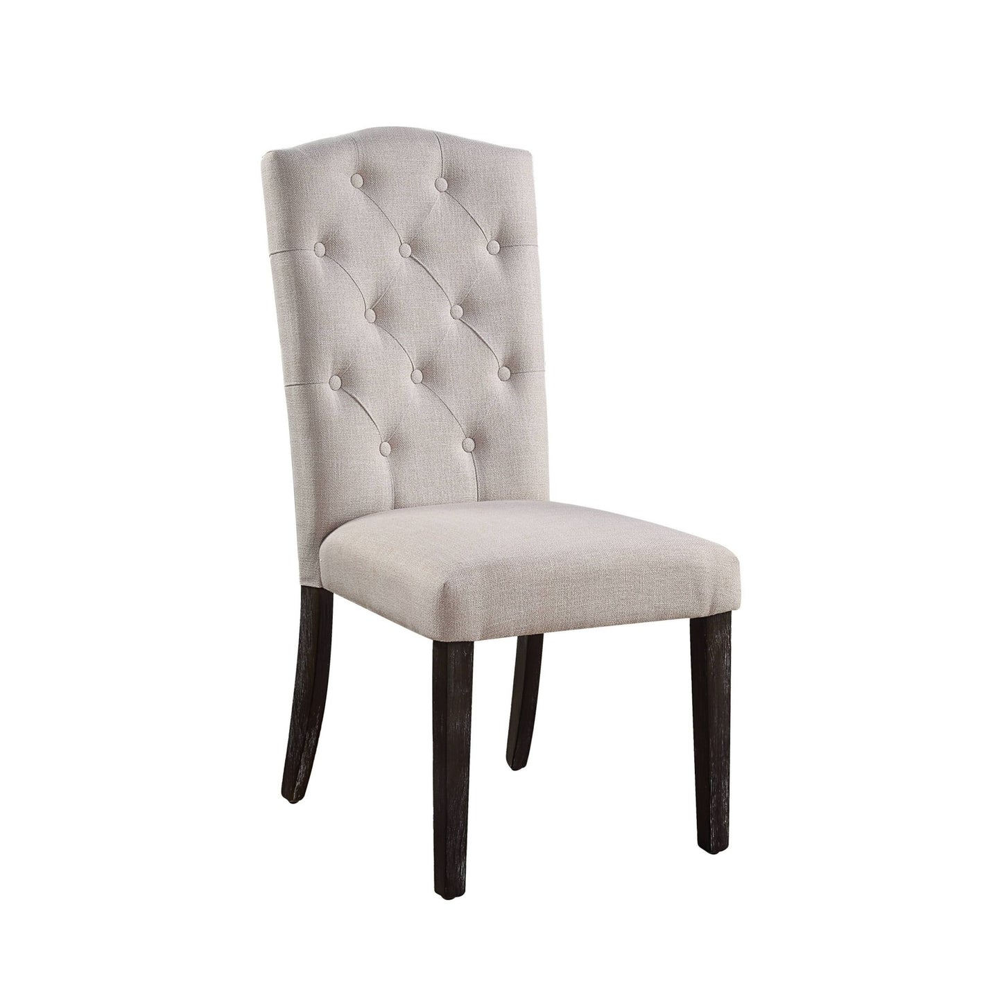 Set of 2 Beige Linen Dining Side Chairs with Espresso Legs - 1st Choice Furniture Direct