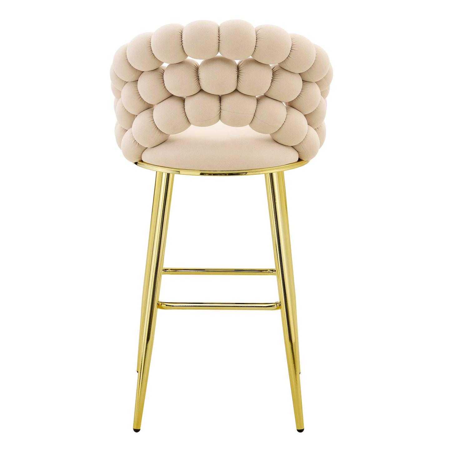 Set of 2 Beige Puffy Bubble Chair Ball Chain Velvet Bar Stools with Gold Legs, Modern Tufted Accent Chairs for Kitchen Island & Home Bar - 1st Choice Furniture Direct