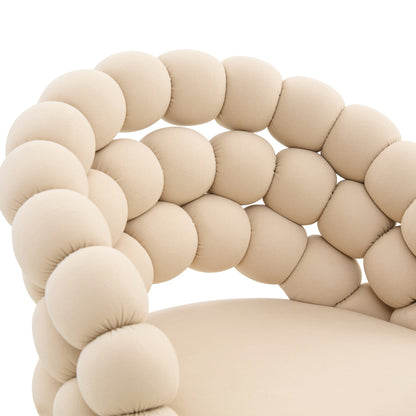 Set of 2 Beige Puffy Bubble Chair Ball Chain Velvet Bar Stools with Gold Legs, Modern Tufted Accent Chairs for Kitchen Island & Home Bar - 1st Choice Furniture Direct