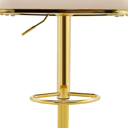 Set of 2 Beige Puffy Bubble Chair Ball Chain Velvet Bar Stools with Gold Legs, Modern Tufted Adjustable Kitchen Island Chairs - 1st Choice Furniture Direct