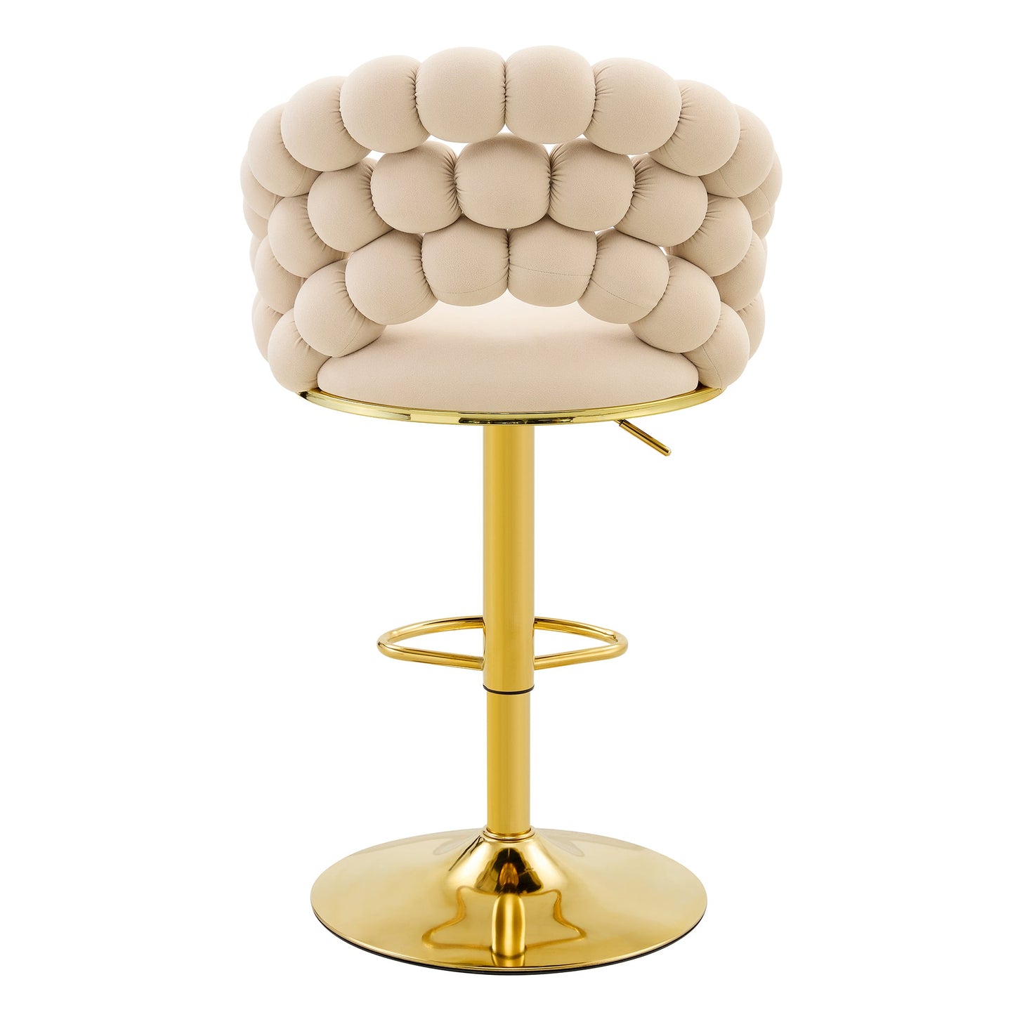 Set of 2 Beige Puffy Bubble Chair Ball Chain Velvet Bar Stools with Gold Legs, Modern Tufted Adjustable Kitchen Island Chairs - 1st Choice Furniture Direct