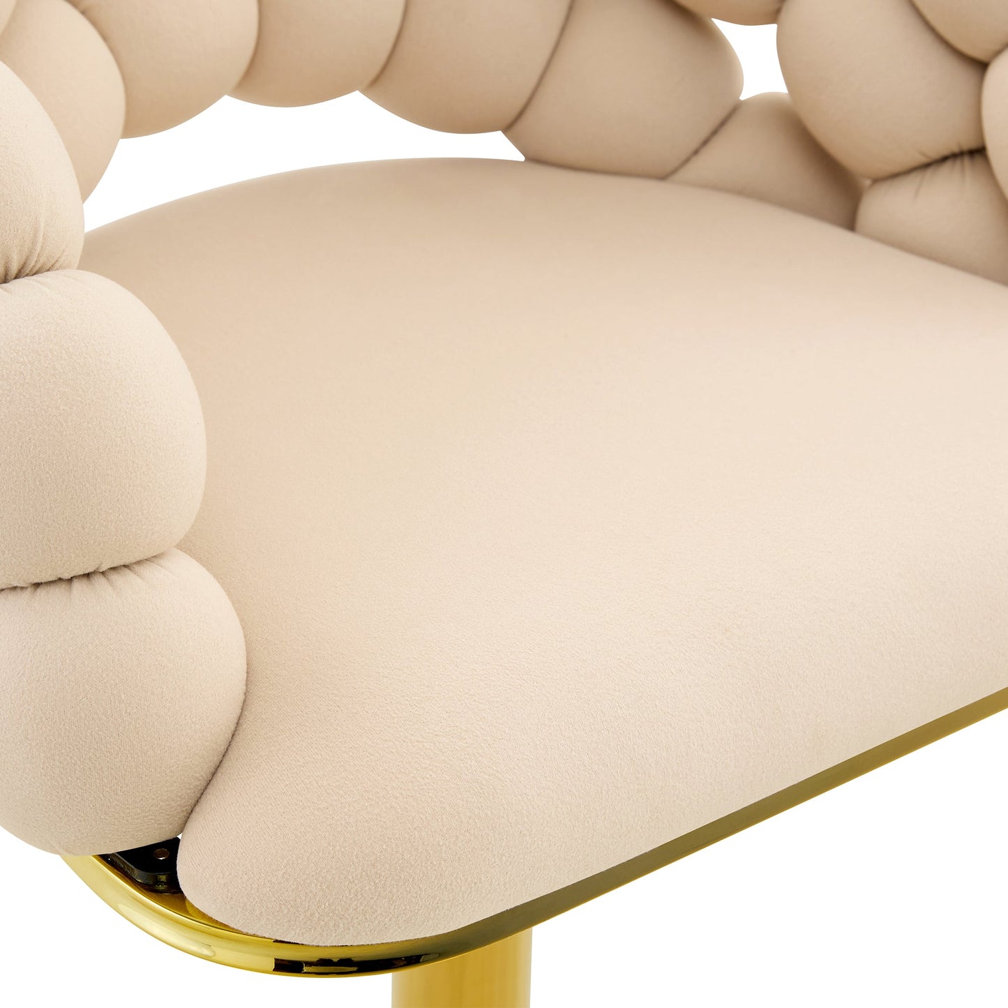 Set of 2 Beige Puffy Bubble Chair Ball Chain Velvet Bar Stools with Gold Legs, Modern Tufted Adjustable Kitchen Island Chairs - 1st Choice Furniture Direct
