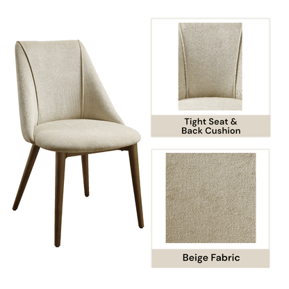 Set of 2 Beige Upholstered Dining Chairs with Walnut Finish - 1st Choice Furniture Direct