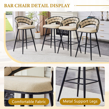 Set of 2 Beige Velvet Bar Stools with Black Iron Legs, Modern Kitchen Island Counter Height Stools - 1st Choice Furniture Direct