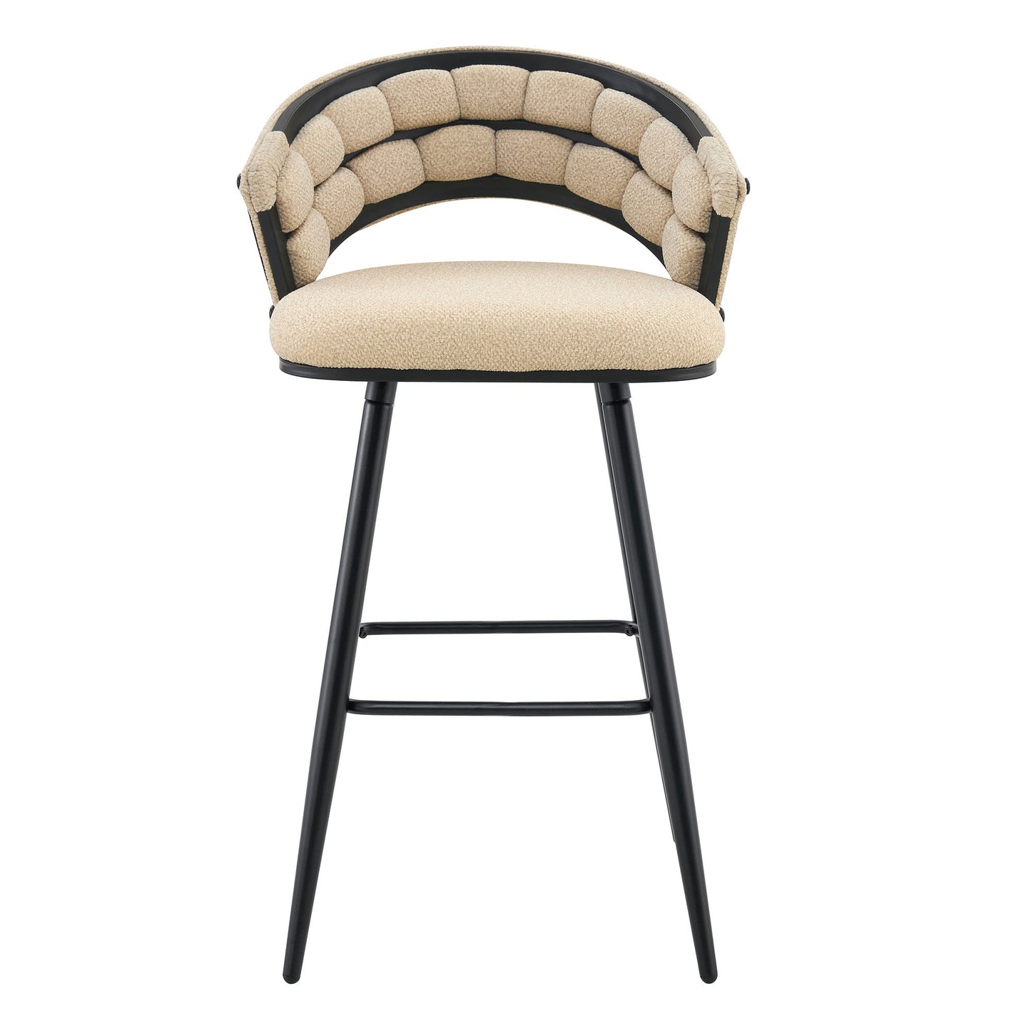 Set of 2 Beige Velvet Bar Stools with Black Iron Legs, Modern Kitchen Island Counter Height Stools - 1st Choice Furniture Direct