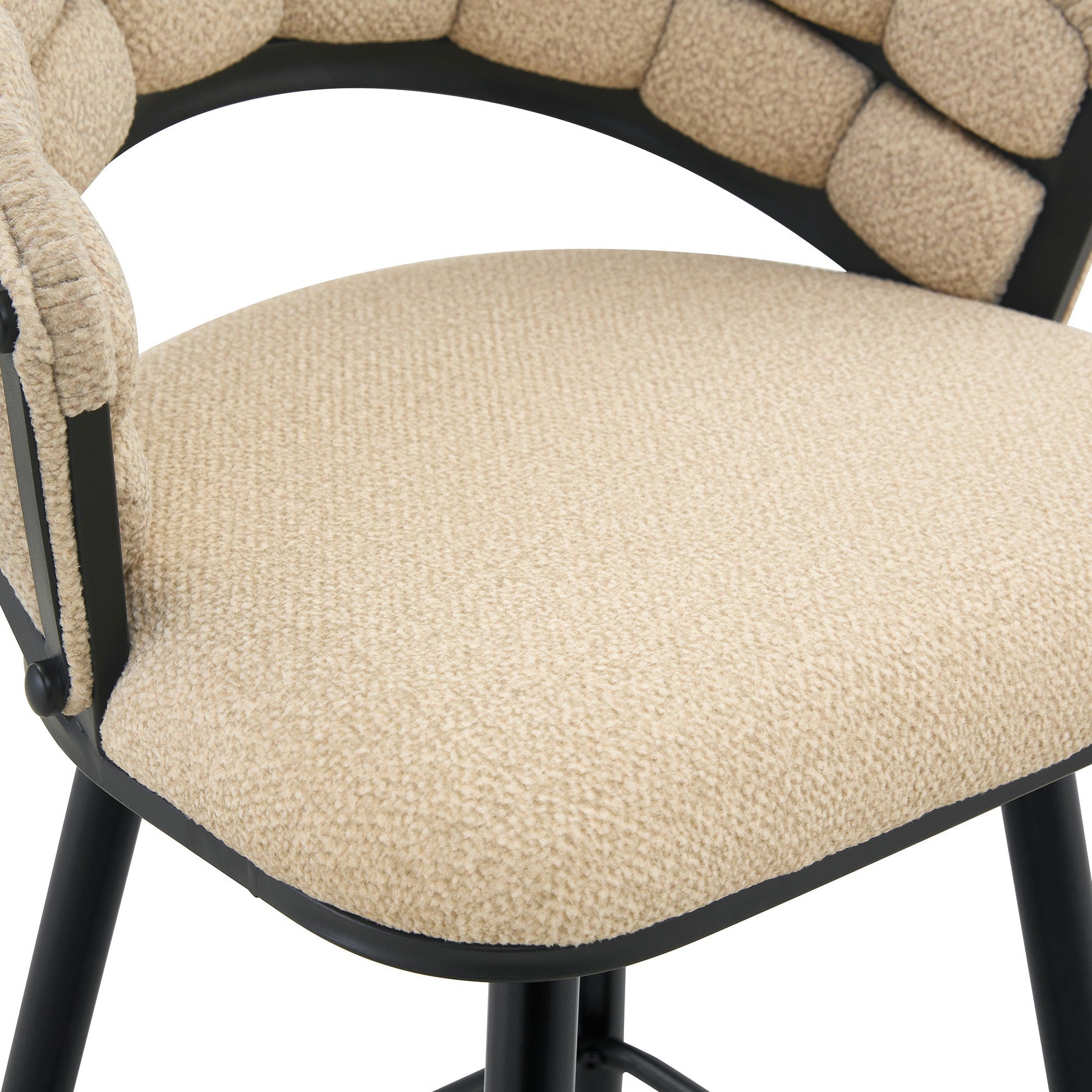 Set of 2 Beige Velvet Bar Stools with Black Iron Legs, Modern Kitchen Island Counter Height Stools - 1st Choice Furniture Direct