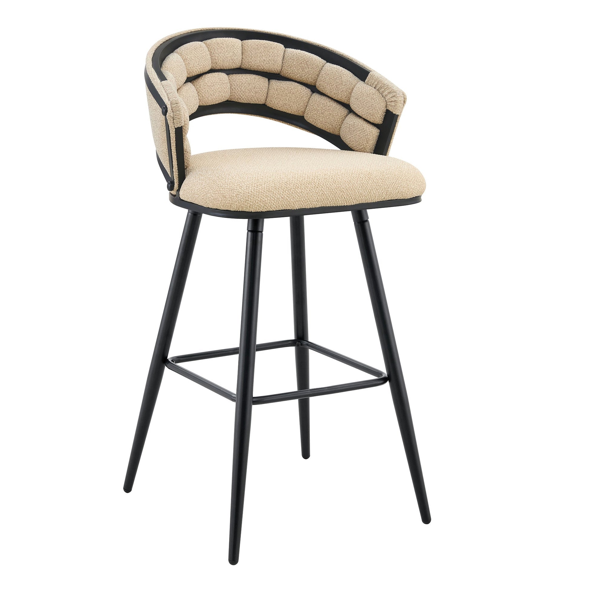 Set of 2 Beige Velvet Bar Stools with Black Iron Legs, Modern Kitchen Island Counter Height Stools - 1st Choice Furniture Direct