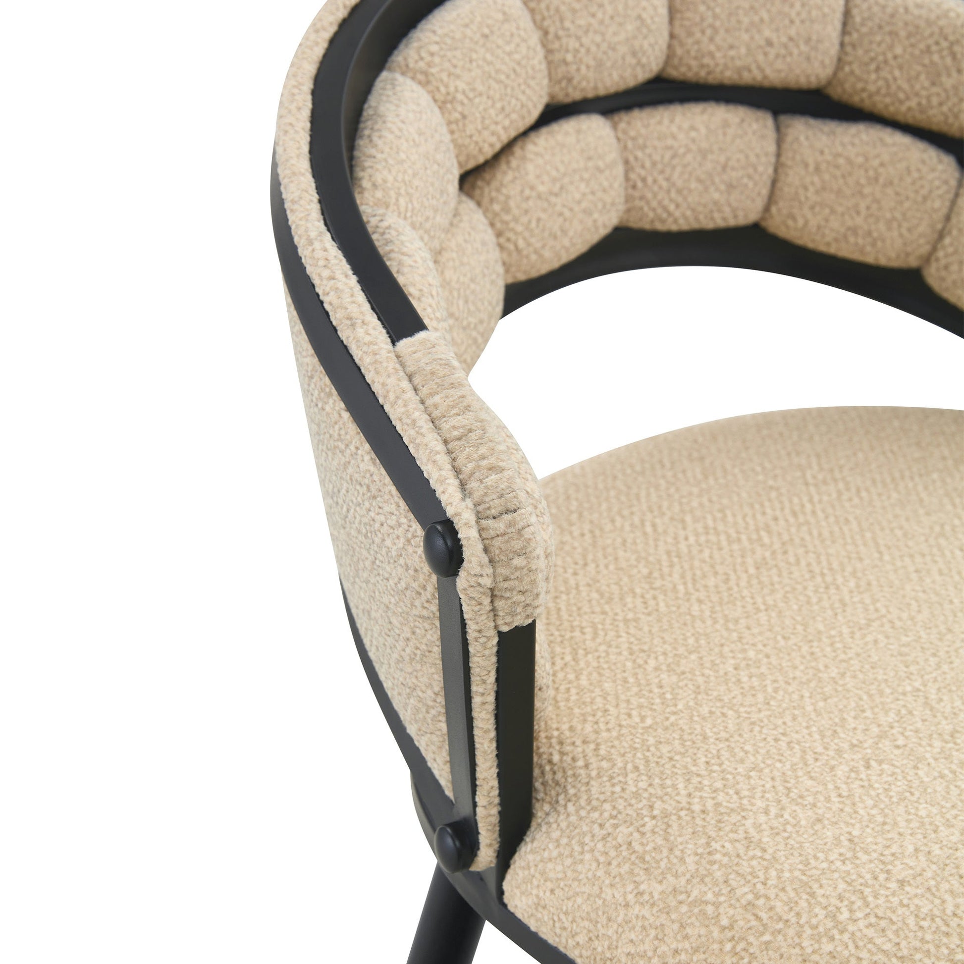 Set of 2 Beige Velvet Bar Stools with Black Iron Legs, Modern Kitchen Island Counter Height Stools - 1st Choice Furniture Direct