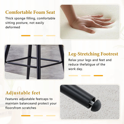 Set of 2 Beige Velvet Bar Stools with Black Iron Legs, Modern Kitchen Island Counter Height Stools - 1st Choice Furniture Direct