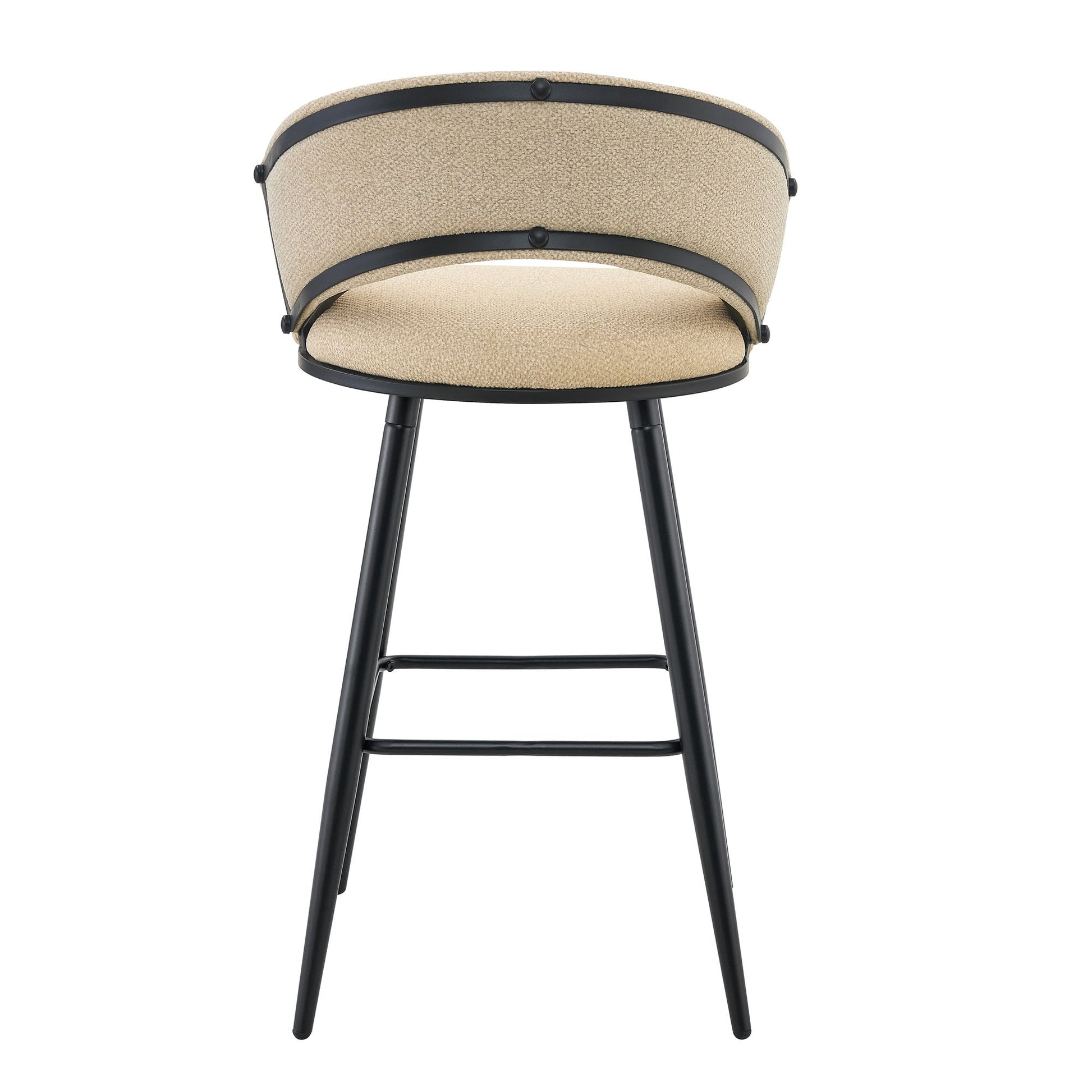 Set of 2 Beige Velvet Bar Stools with Black Iron Legs, Modern Kitchen Island Counter Height Stools - 1st Choice Furniture Direct