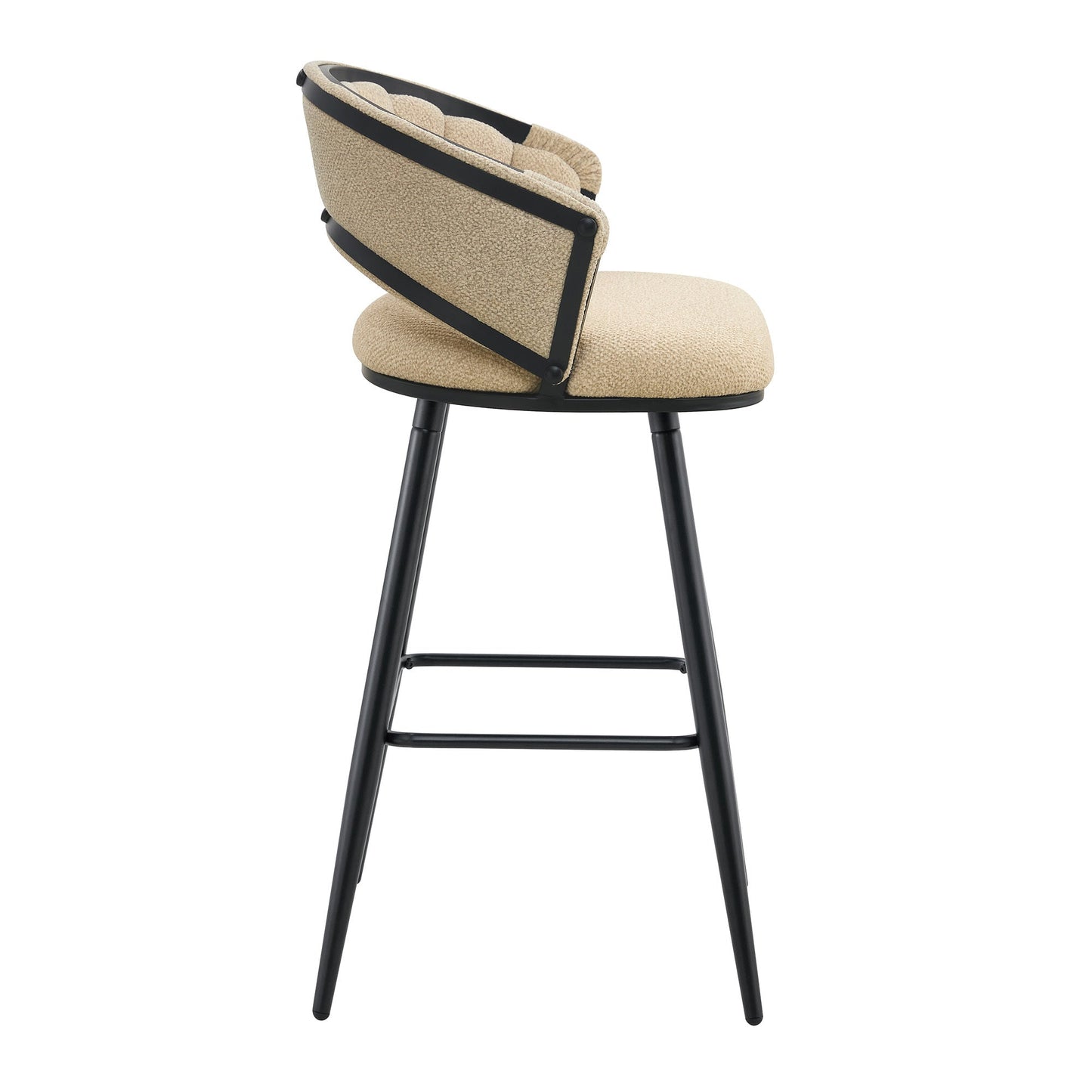 Set of 2 Beige Velvet Bar Stools with Black Iron Legs, Modern Kitchen Island Counter Height Stools - 1st Choice Furniture Direct