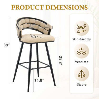 Set of 2 Beige Velvet Bar Stools with Black Iron Legs, Modern Kitchen Island Counter Height Stools - 1st Choice Furniture Direct