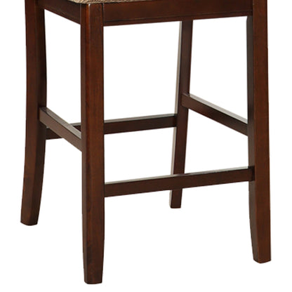 Set of 2 Chairs Dining Room Furniture Brown Solid wood Counter Height Chairs Upholstered Cushioned Unique back - 1st Choice Furniture Direct