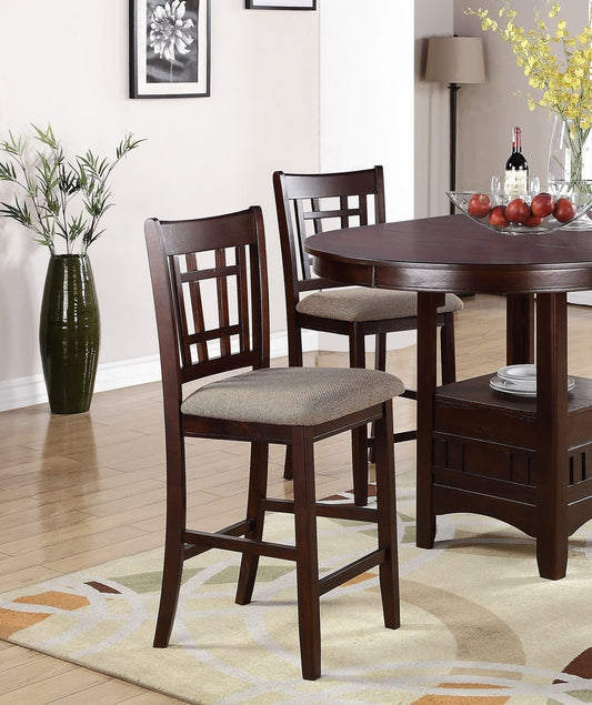 Set of 2 Chairs Dining Room Furniture Brown Solid wood Counter Height Chairs Upholstered Cushioned Unique back - 1st Choice Furniture Direct